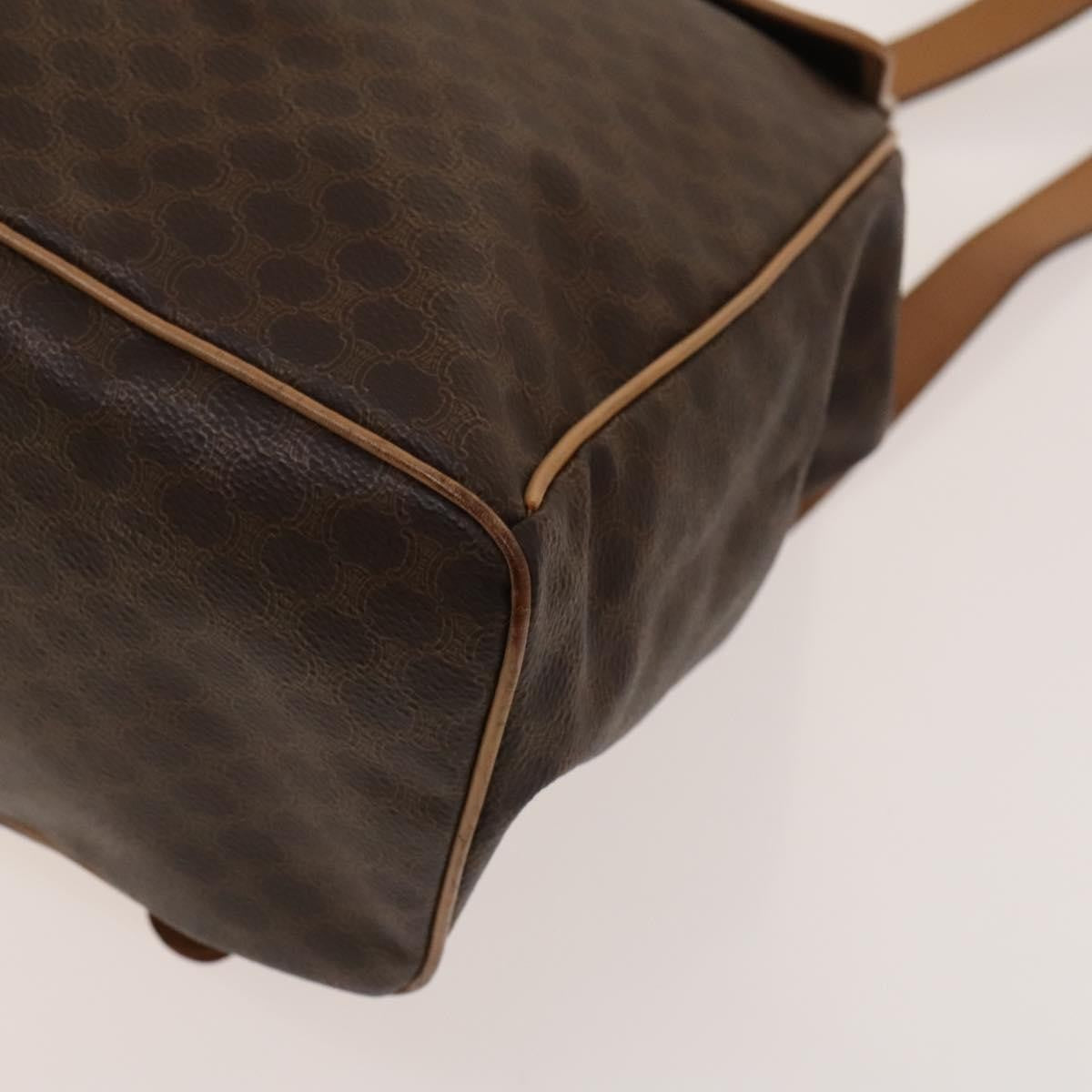 Celine Vintage Drawstring Flap Backpack Macadam Coated Canvas, BROWN, CANVAS, Backpack