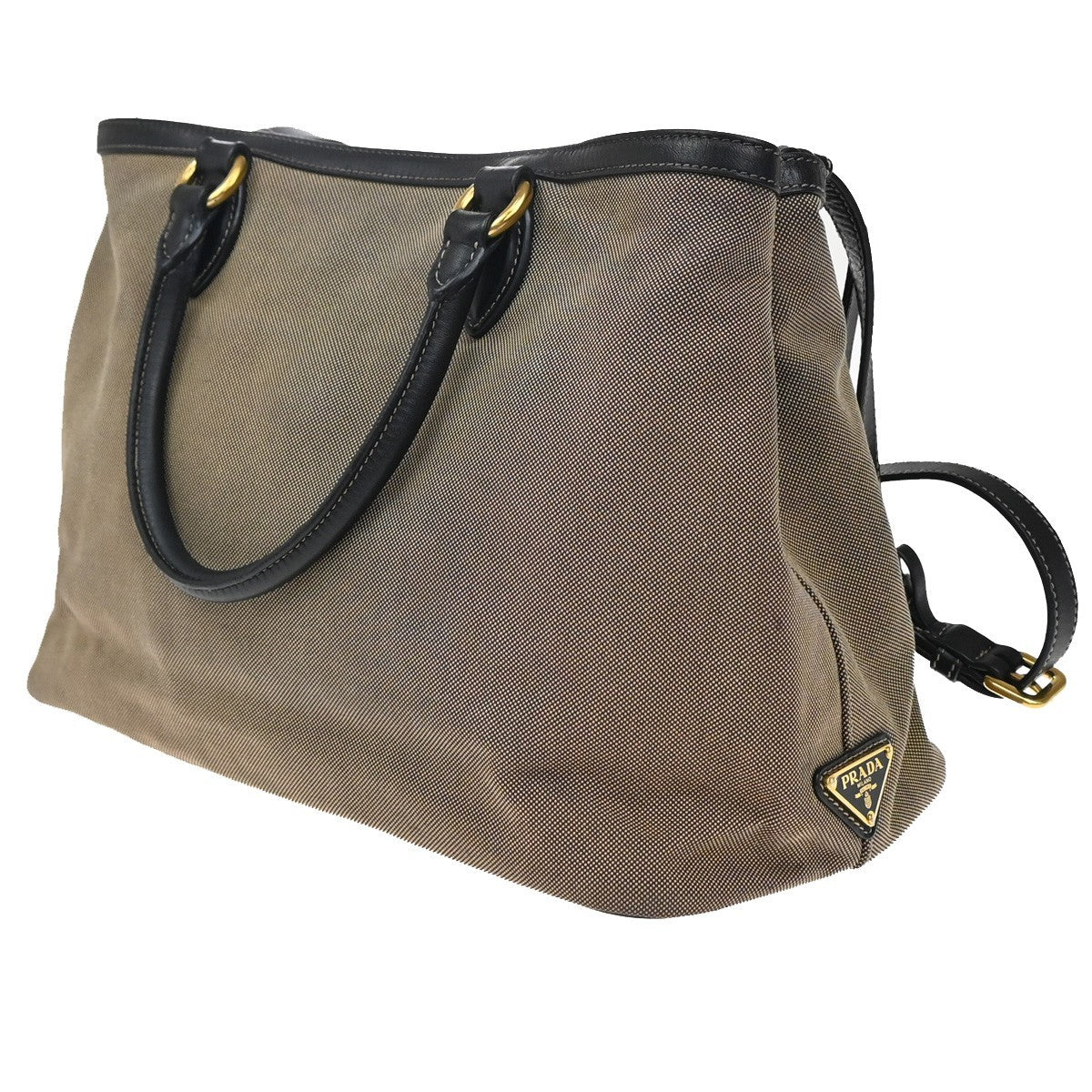 Prada Logo Convertible Tote Canvas with Leather, BROWN, CANVAS, Tote bag