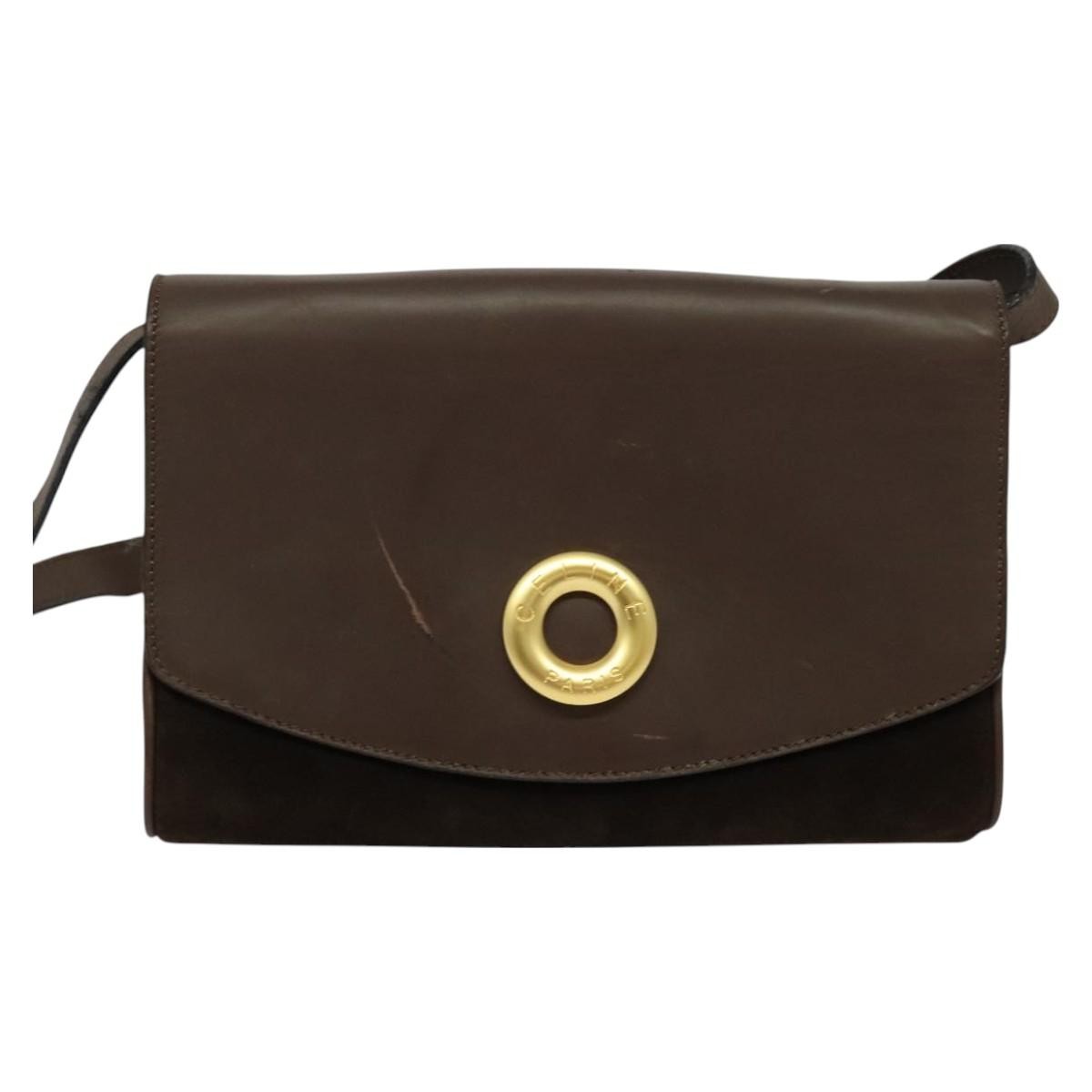 Celine Circle logo Suede and Leather, BROWN, SUEDE, Shoulder bag