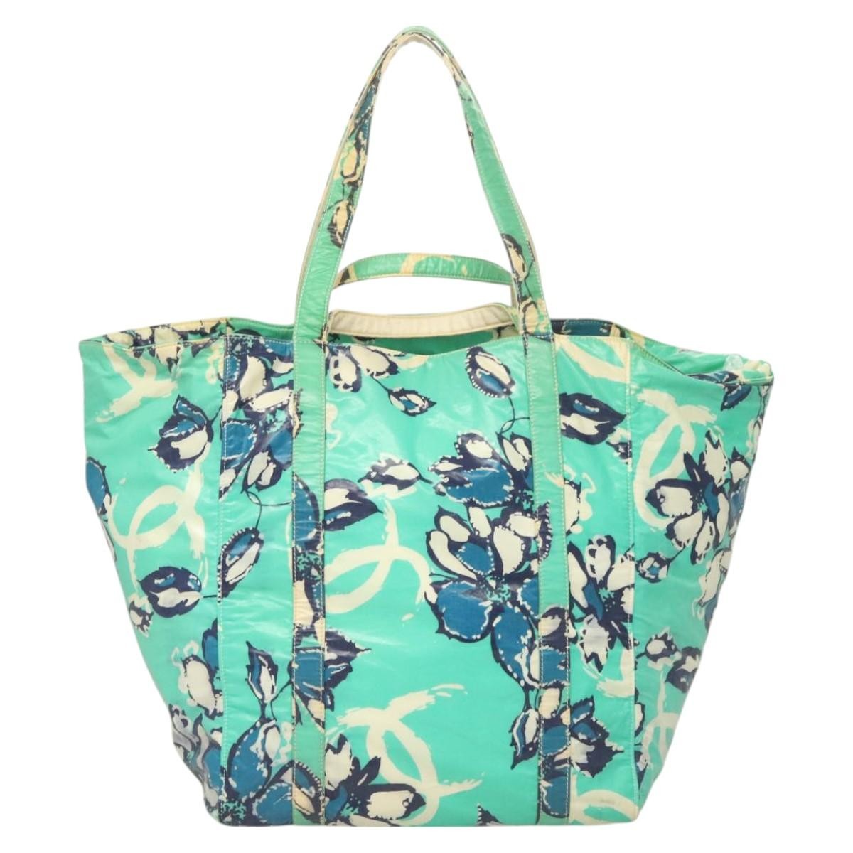 Chanel Vintage Floral Tote Nylon, GREEN, NYLON, Tote bag