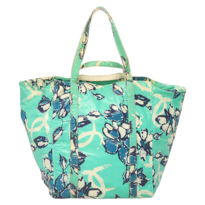 Chanel Vintage Floral Tote Nylon, GREEN, NYLON, Tote bag