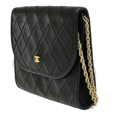 Chanel Vintage Round Flap Bag Quilted Lambskin, BLACK, LEATHER, Handbag