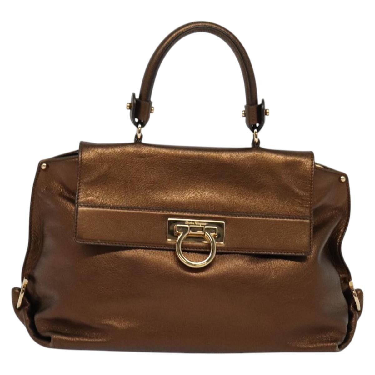 Salvatore Ferragamo Sofia Satchel Leather, GOLD, LEATHER, Handbag