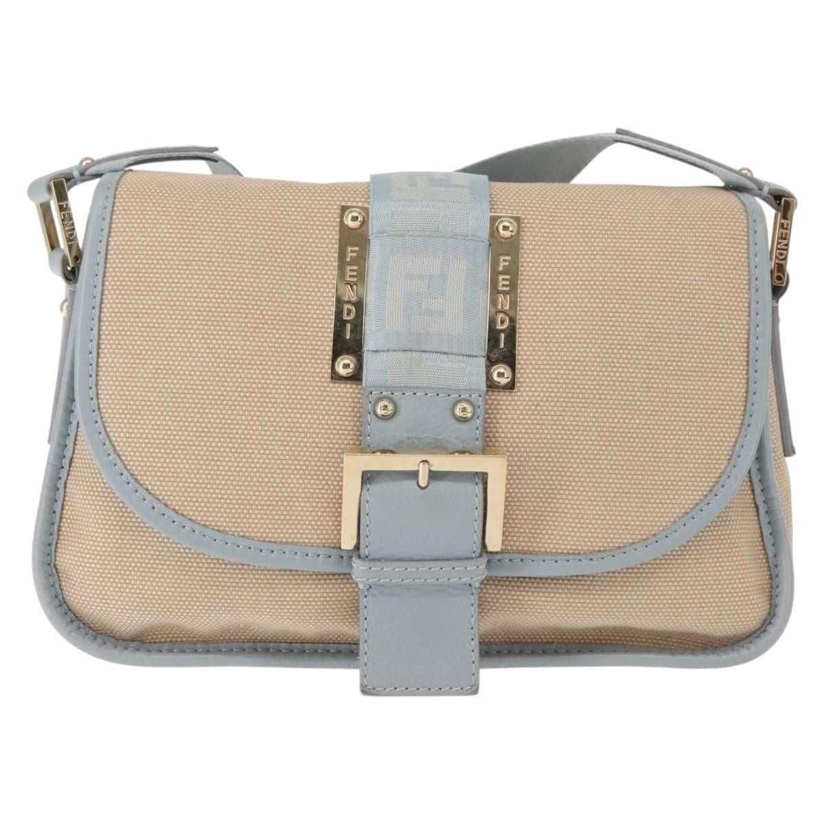 Fendi Logo Flap Shoulder Bag Canvas, BEIGE, CANVAS, Shoulder bag