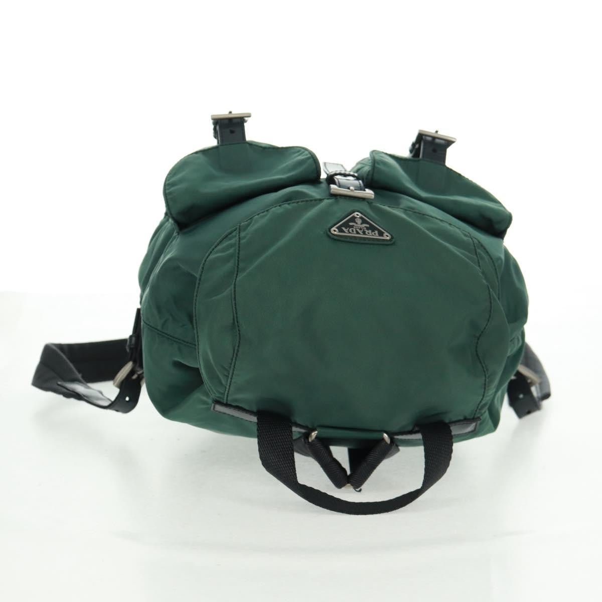 Prada Vela Double Front Pocket Backpack Tessuto with Saffiano Leather, GREEN, NYLON, Backpack
