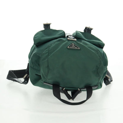 Prada Vela Double Front Pocket Backpack Tessuto with Saffiano Leather, GREEN, NYLON, Backpack