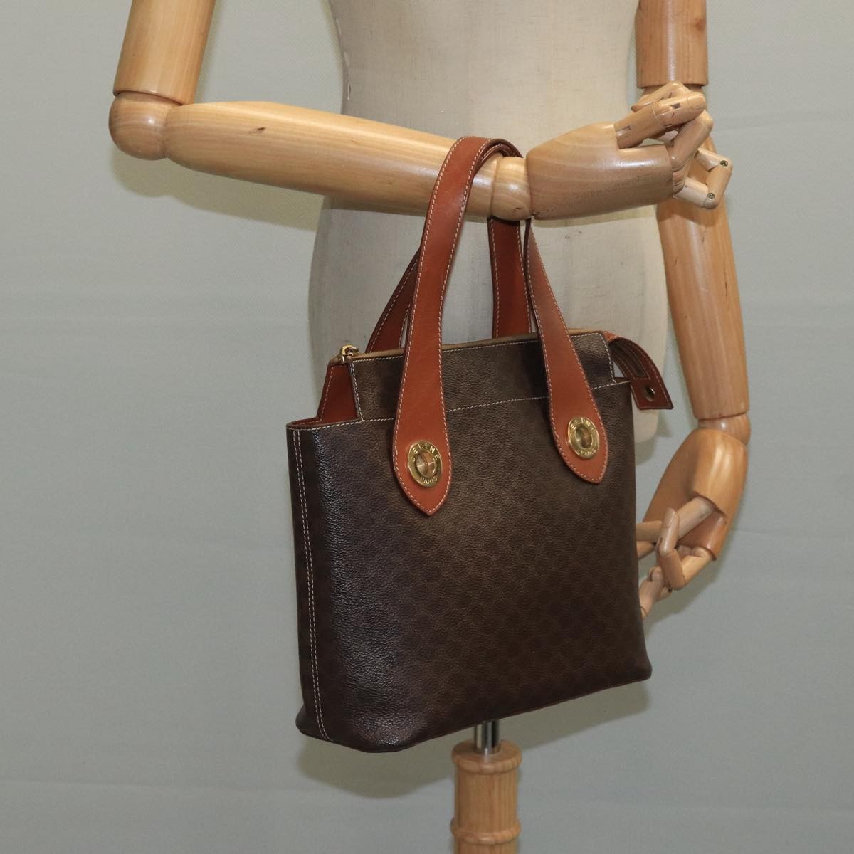 Celine Macadam Handbag Macadam with leather, BROWN, CANVAS, Handbag