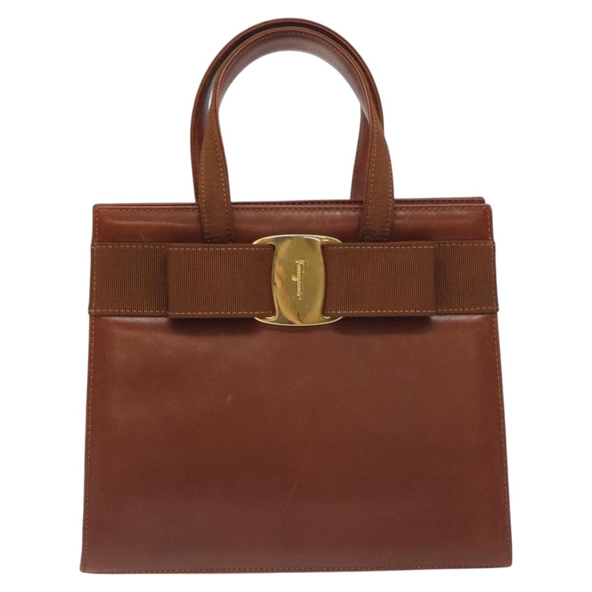 Salvatore Ferragamo Convertible Vara Bow Tote Leather, BROWN, LEATHER, Handbag