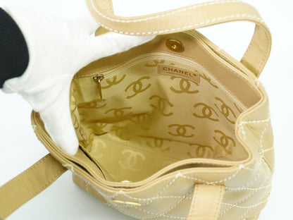 Chanel Surpique Tote Quilted Leather, BEIGE, LEATHER, Tote bag