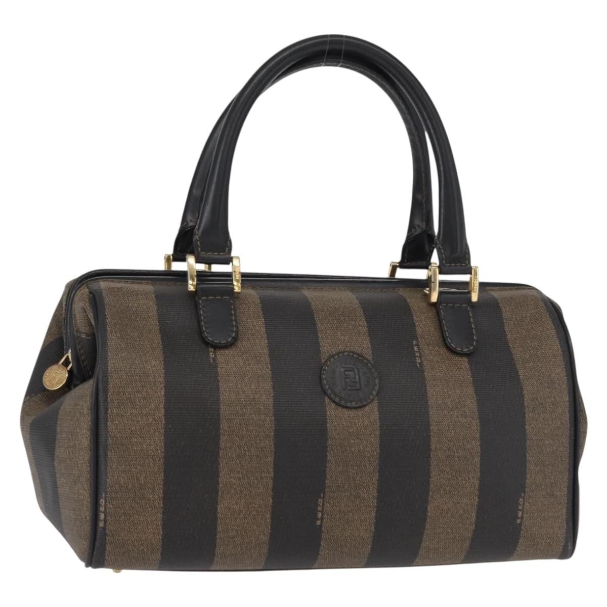 Fendi Vintage Pequin Convertible Boston Bag Coated Canvas, BROWN, CANVAS, Travel bag