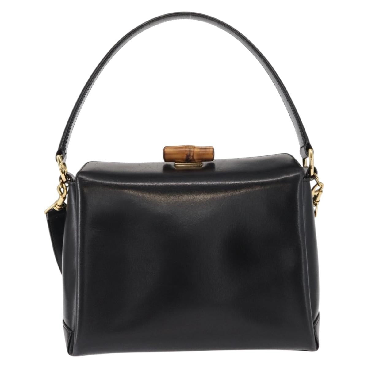 Gucci Vintage Convertible Bamboo Box Crossbody Bag Leather, BLACK, LEATHER, Handbag