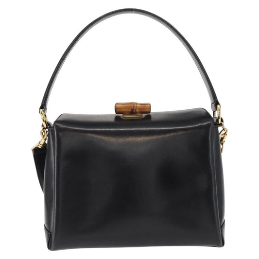 Gucci Vintage Convertible Bamboo Box Crossbody Bag Leather, BLACK, LEATHER, Handbag
