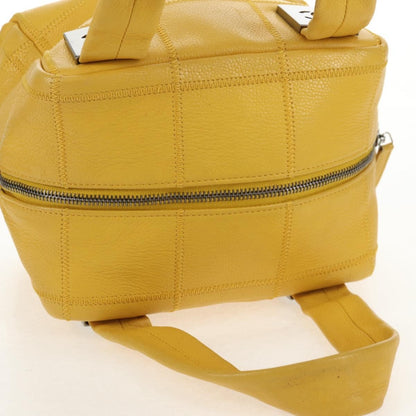 Chanel Square Stitch Bowler Bag Quilted Caviar, YELLOW, LEATHER, Handbag