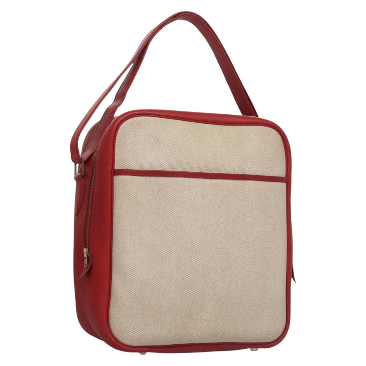 Hermes Victoria Messenger Bag Toile with Leather, BEIGE, CANVAS, Crossbody bag