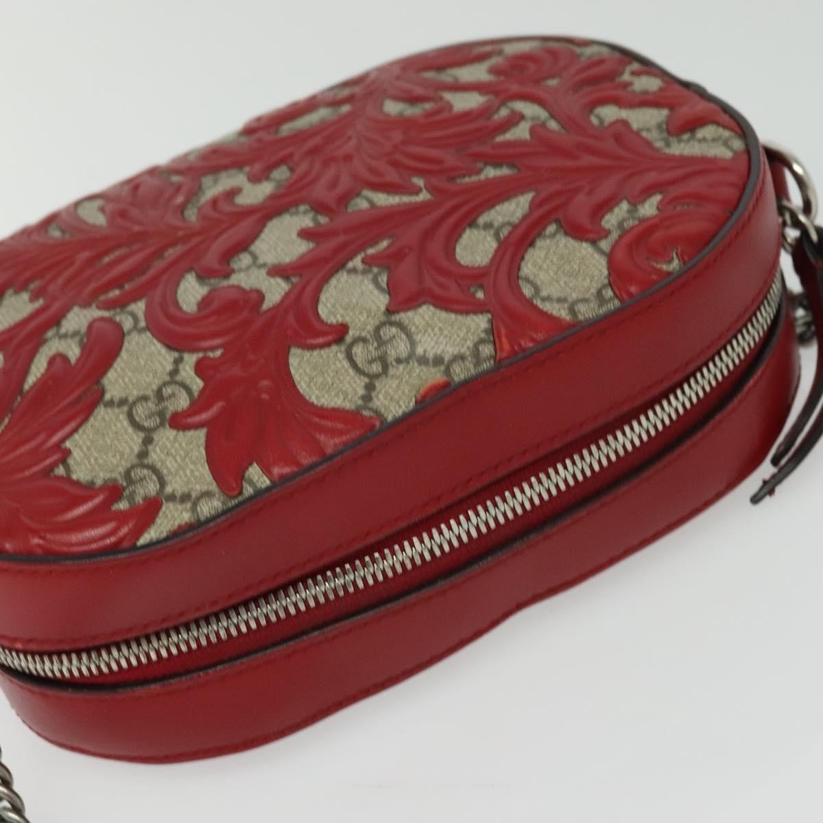 Gucci Chain Crossbody Bag Arabesque GG Coated Canvas with Leather, RED, LEATHER, Shoulder bag