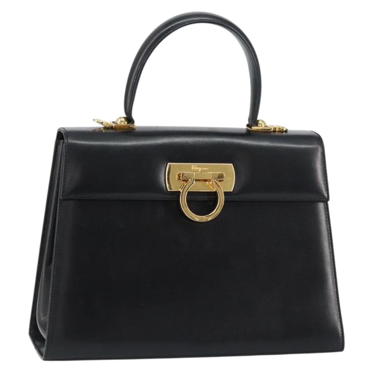 Salvatore Ferragamo Convertible Top Handle Bag Leather, BLACK, LEATHER, Handbag