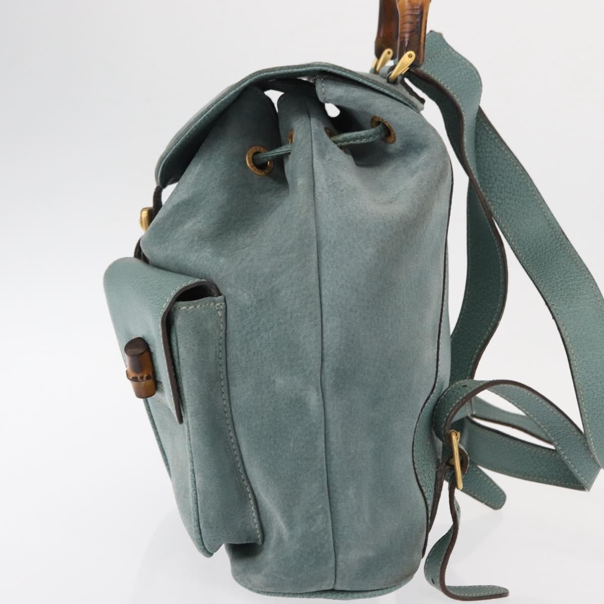 Gucci Vintage Bamboo Backpack Suede, TURQUOISE, SUEDE, Backpack