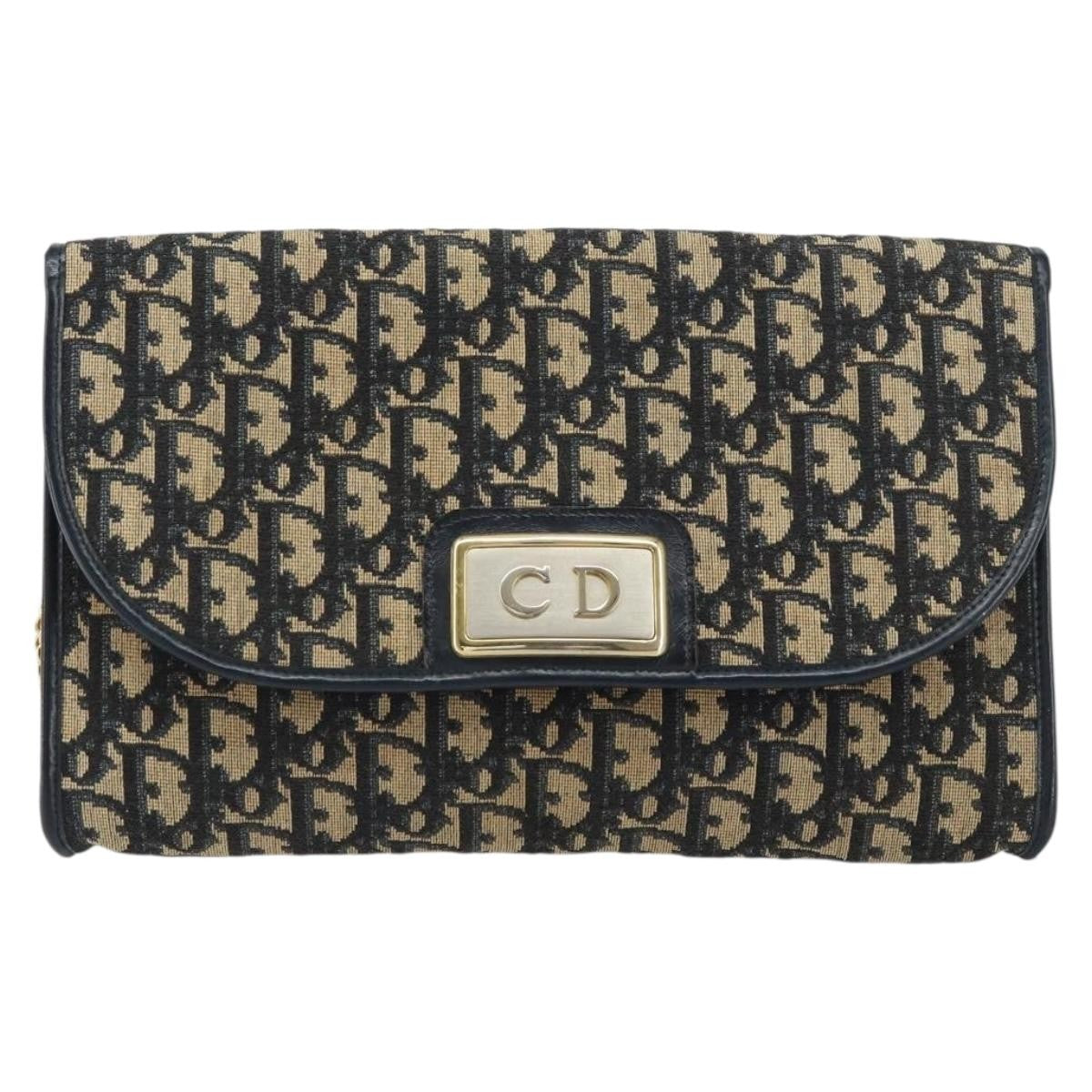 Christian Dior Vintage CD Chain Flap Shoulder Bag Diorissimo Canvas, NAVY, CANVAS, Shoulder bag