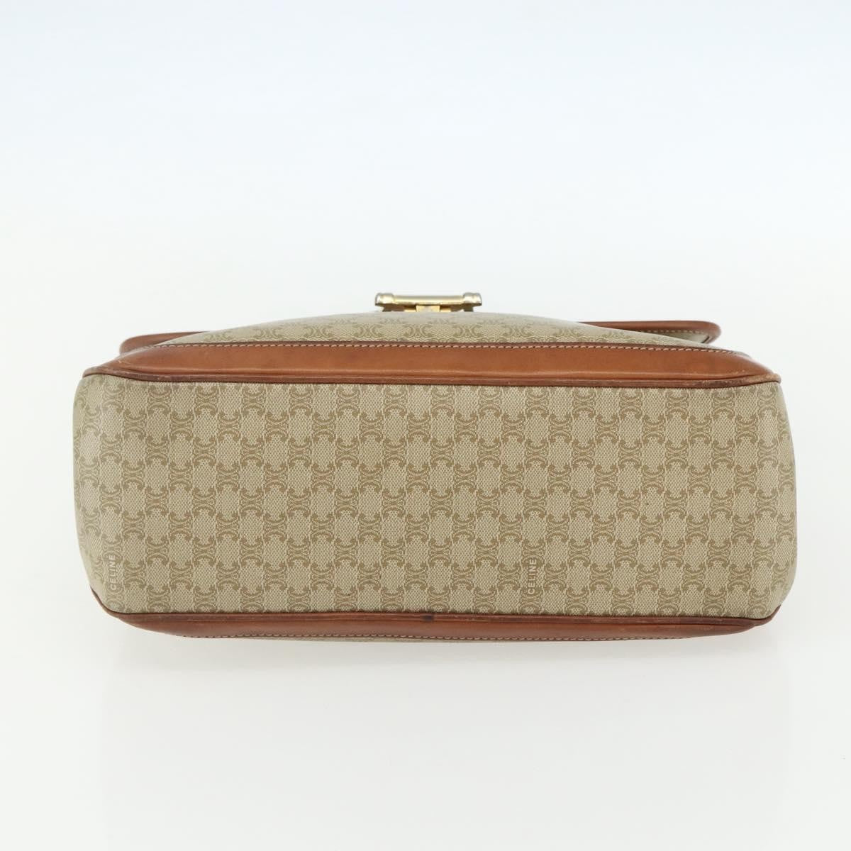 Celine Vintage Macadam Handbag Canvas and Leather, BEIGE, CANVAS, Handbag