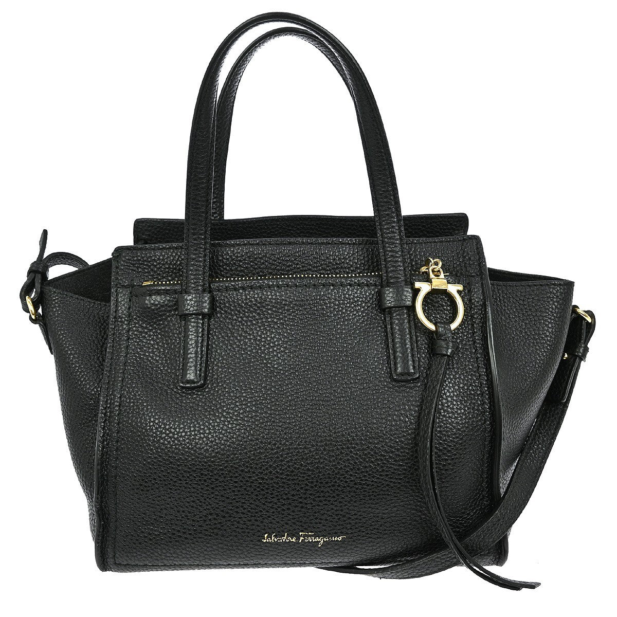 Salvatore Ferragamo Amy Tote Pebbled Leather, BLACK, LEATHER, Tote bag