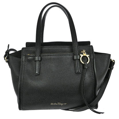 Salvatore Ferragamo Amy Tote Pebbled Leather, BLACK, LEATHER, Tote bag