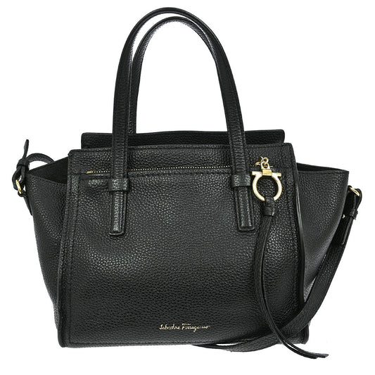 Salvatore Ferragamo Amy Tote Pebbled Leather, BLACK, LEATHER, Tote bag