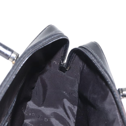 Gucci Vintage Bamboo Handle Bag Leather, BLACK, LEATHER, Handbag