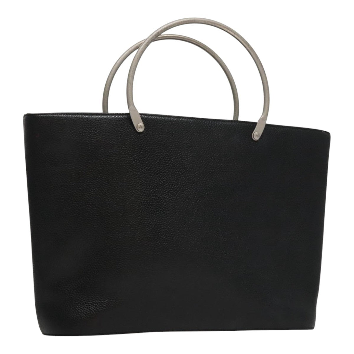 Chanel Vintage Metal Ring Tote Leather, BLACK, LEATHER, Tote bag