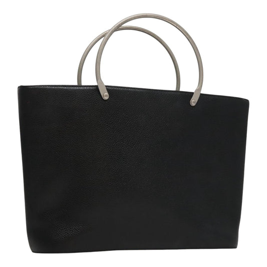 Chanel Vintage Metal Ring Tote Leather, BLACK, LEATHER, Tote bag