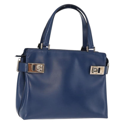 Salvatore Ferragamo Double Gancini Side Buckle Tote Leather, BLUE, LEATHER, Handbag