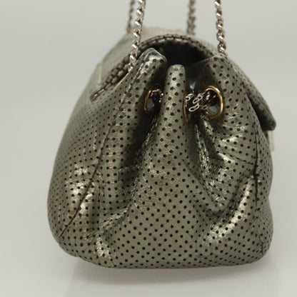 Chanel Drill Flap Bag Perforated Leather, SILVER, LEATHER, Shoulder bag