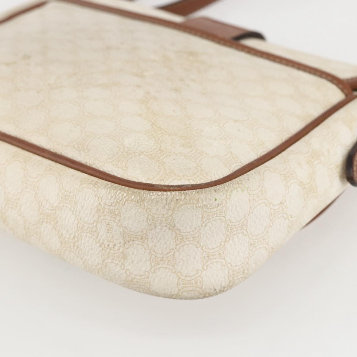 Celine Vintage Macadam Shoulder Bag Canvas and Leather, WHITE, CANVAS, Shoulder bag