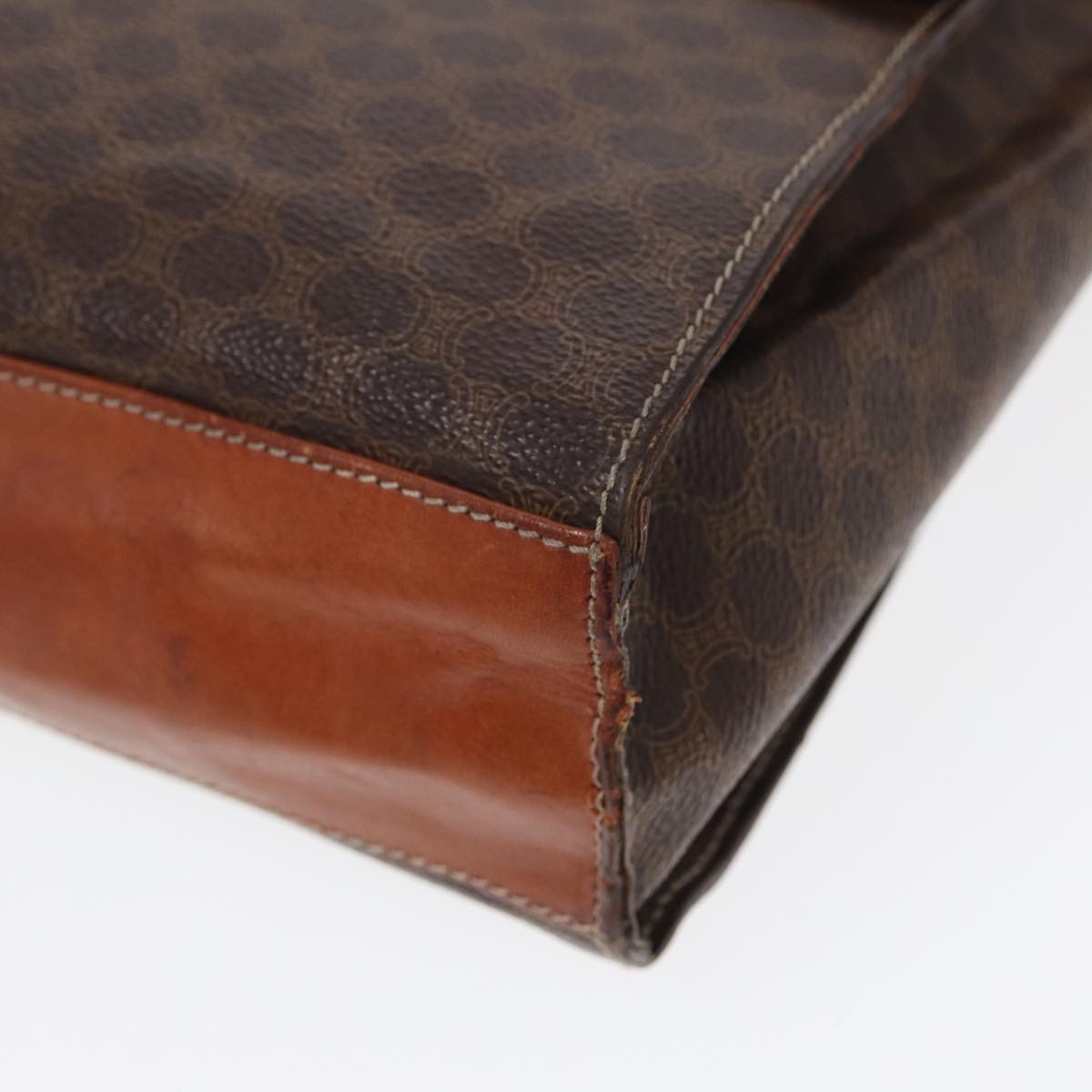 Celine Vintage Macadam Circle Logo Shoulder Bag Canvas and Leather, BROWN, CANVAS, Shoulder bag