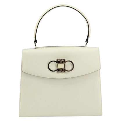 Salvatore Ferragamo Double Gancini Top Handle Bag Saffiano Leather, WHITE, LEATHER, Handbag