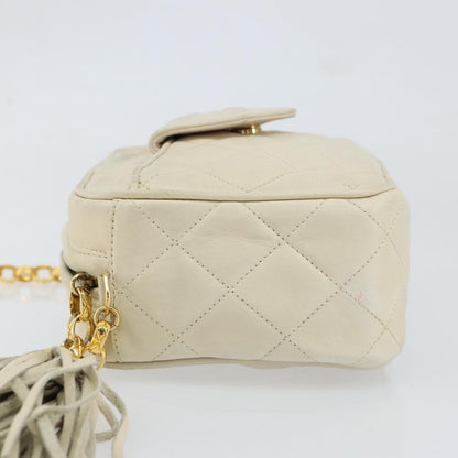 Chanel Vintage Front Pocket Camera Bag Quilted Lambskin, BEIGE, LEATHER, Shoulder bag