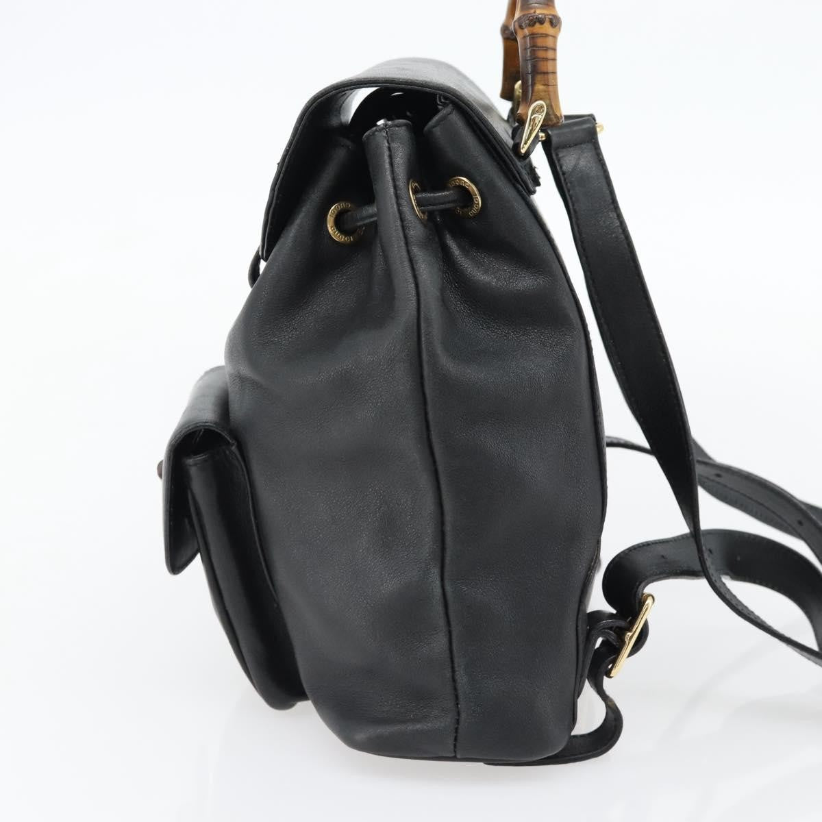 Gucci Vintage Bamboo Backpack Leather, Black, Leather, Backpack