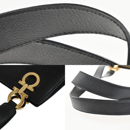 Salvatore Ferragamo Gancini Shoulder Bag Leather, BLACK, LEATHER, Shoulder bag