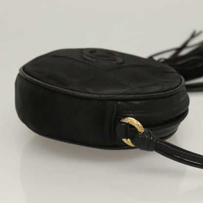 Chanel Vintage Round Tassel Crossbody Bag Quilted Satin, BLACK, SATIN, Crossbody bag