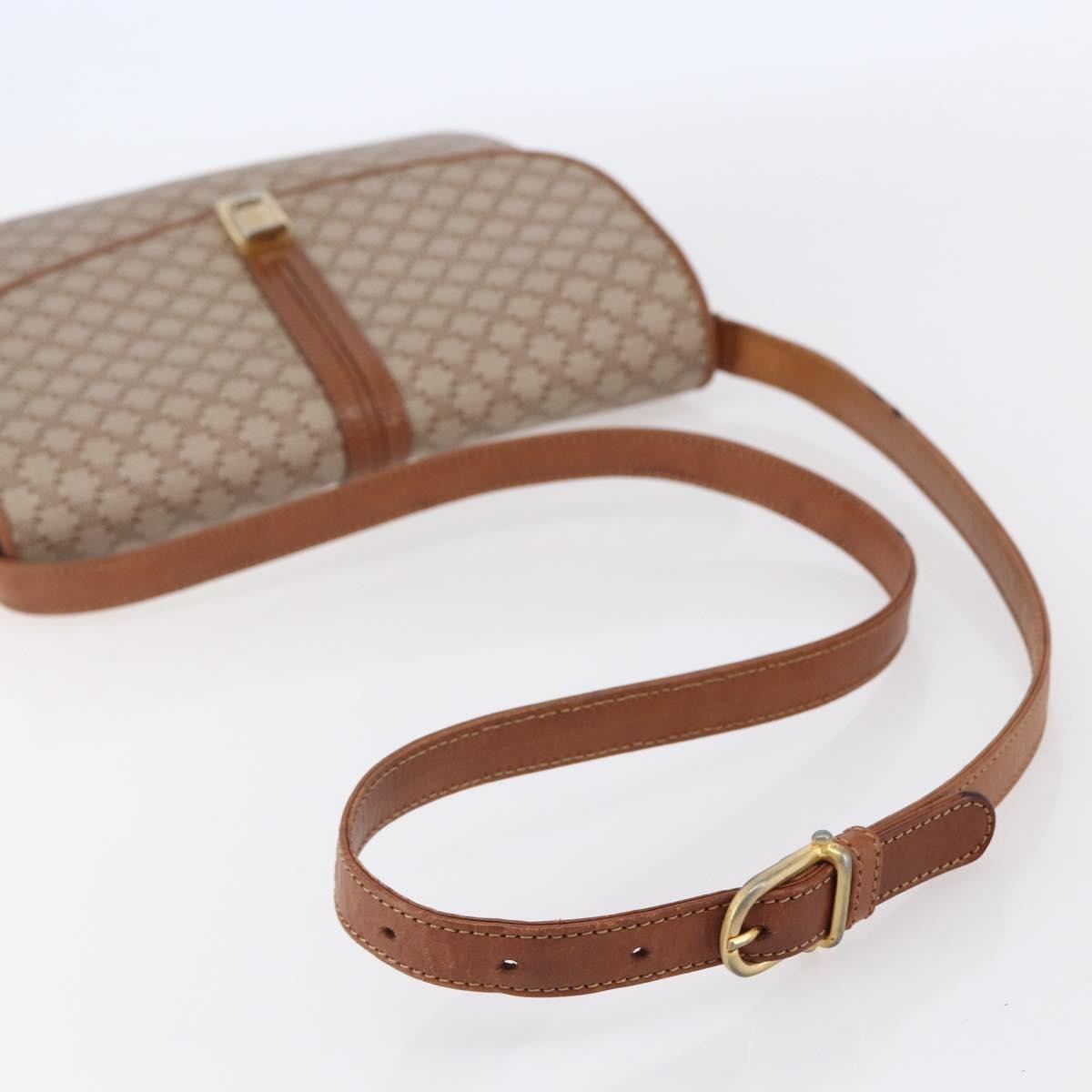 Celine Vintage Macadam Shoulder Bag Canvas and Leather, BEIGE, CANVAS, Shoulder bag