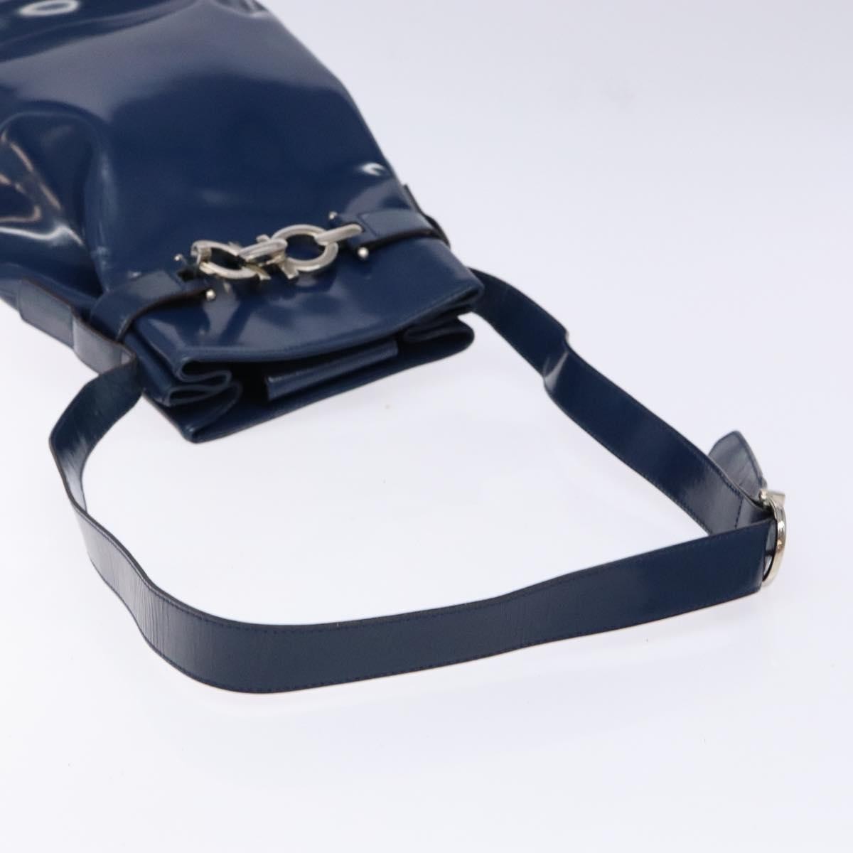 Salvatore Ferragamo Vintage Gancini Bucket Bag Patent leather, BLUE, PATENT_LEATHER, Shoulder bag