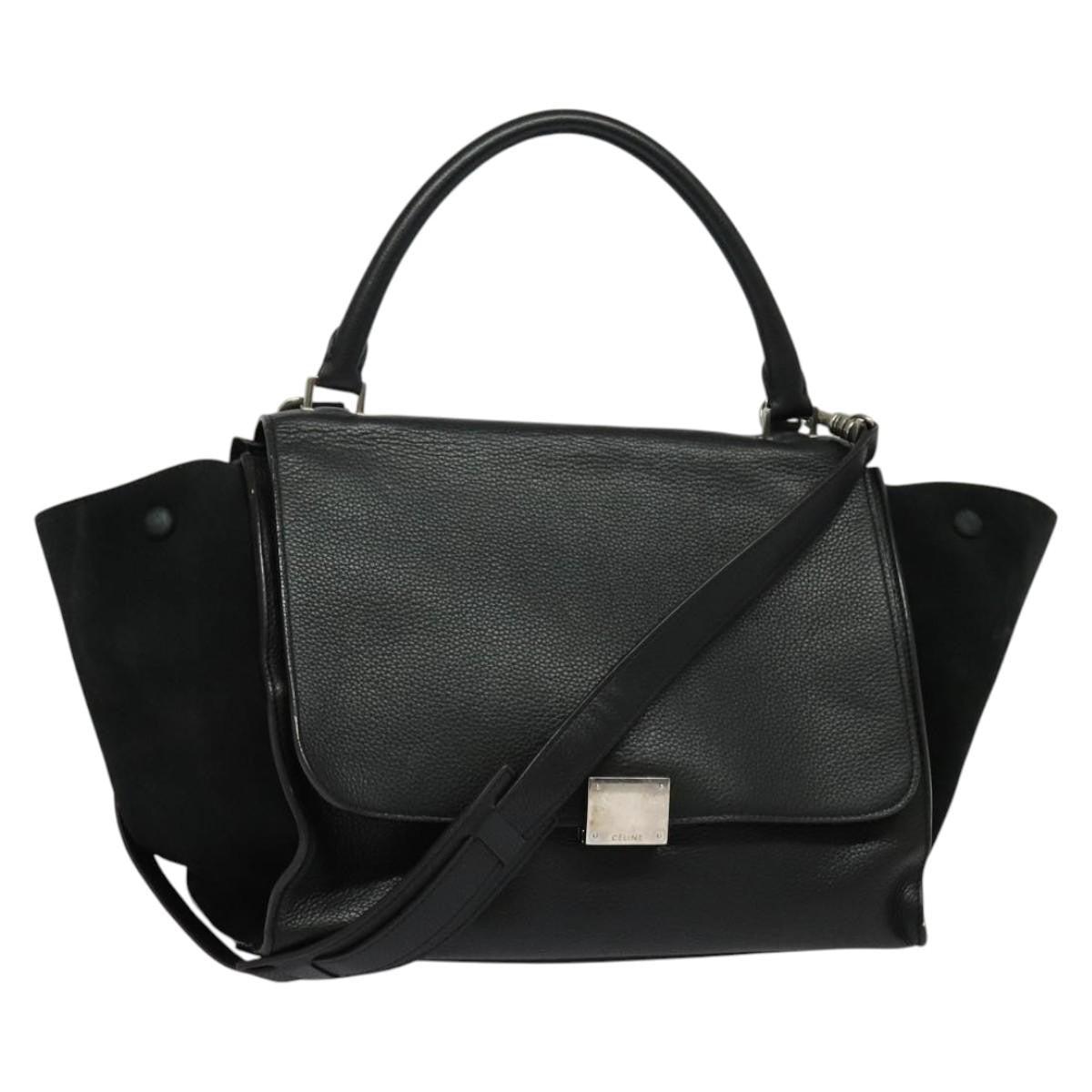 Celine Trapeze Bag Leather with Suede, BLACK, LEATHER, Handbag