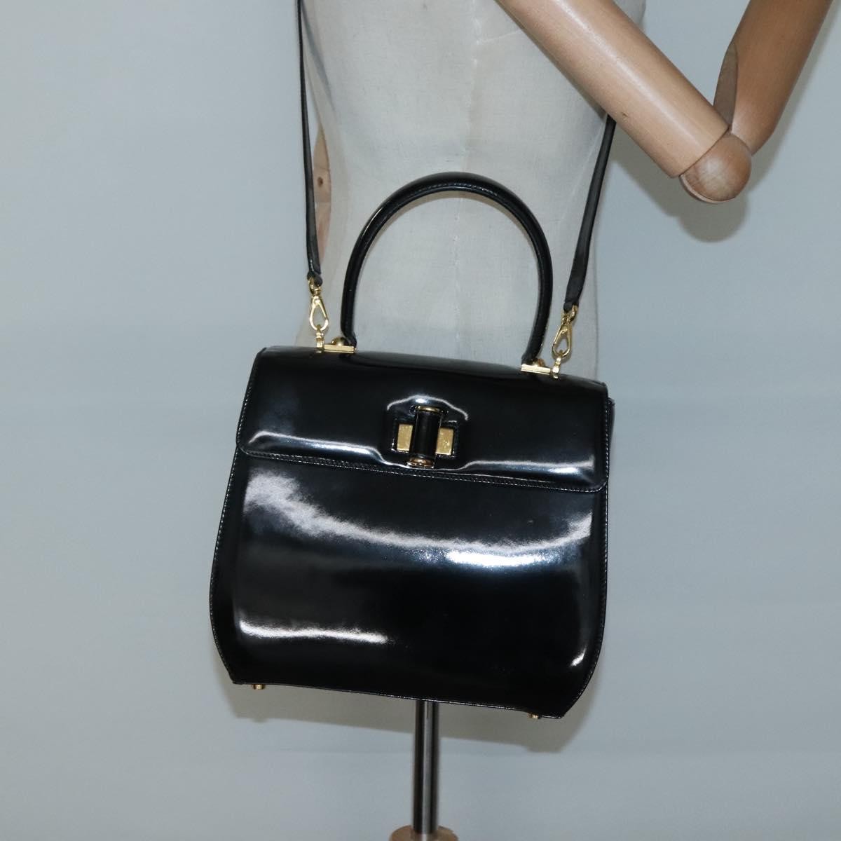 Salvatore Ferragamo Gancini handbag Patent leather, BLACK, PATENT_LEATHER, Handbag