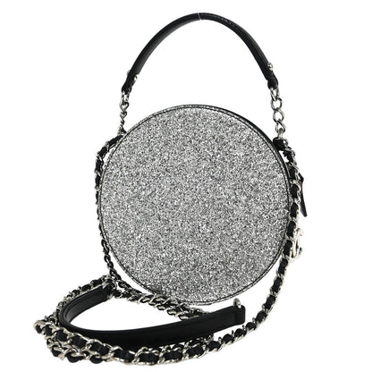Chanel Evening On The Moon Round Evening Bag Glittered PVC with Patent, SILVER, PATENT_LEATHER, Shoulder bag
