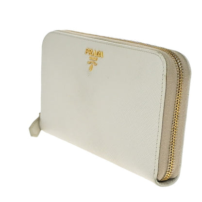 Prada Zip Around Tab Wallet Saffiano Leather, WHITE, LEATHER, Wallets
