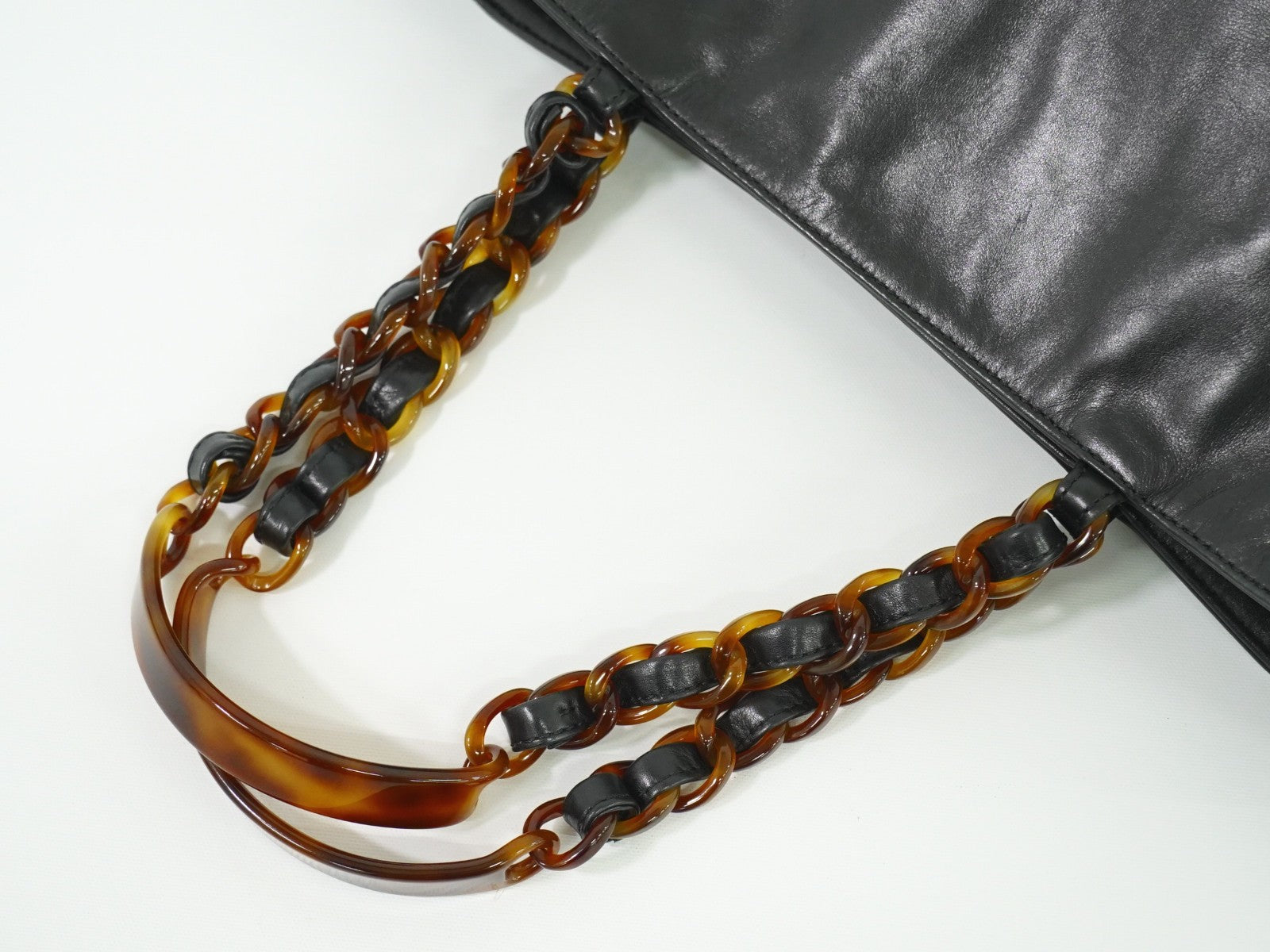 Chanel Vintage CC Resin Chain Tote Leather, BLACK, LEATHER, Tote bag