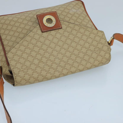 Celine Vintage Macadam Circle Logo Shoulder Bag Canvas and Leather, BEIGE, CANVAS, Shoulder bag