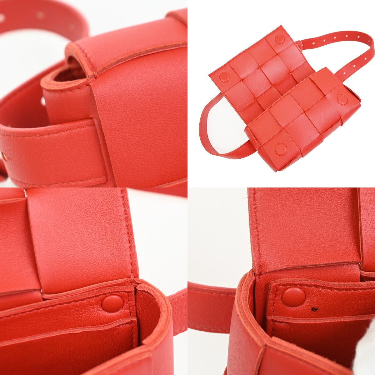 Bottega Veneta Cassette Belt Bag Maxi Intrecciato Leather, Red, Leather, Clutch