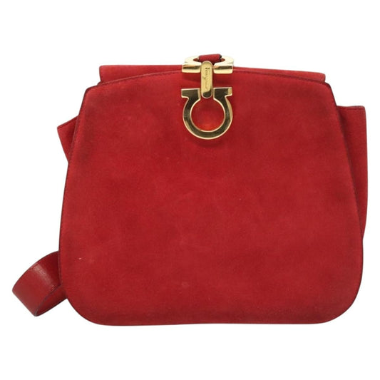 Salvatore Ferragamo Gancini Shoulder Bag Suede, RED, SUEDE, Shoulder bag