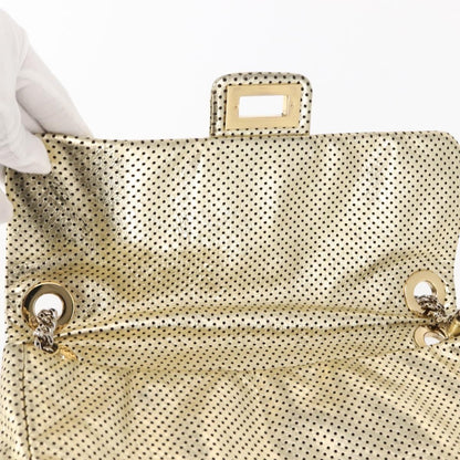 Chanel Drill Flap Bag Perforated Leather, GOLD, LEATHER, Handbag