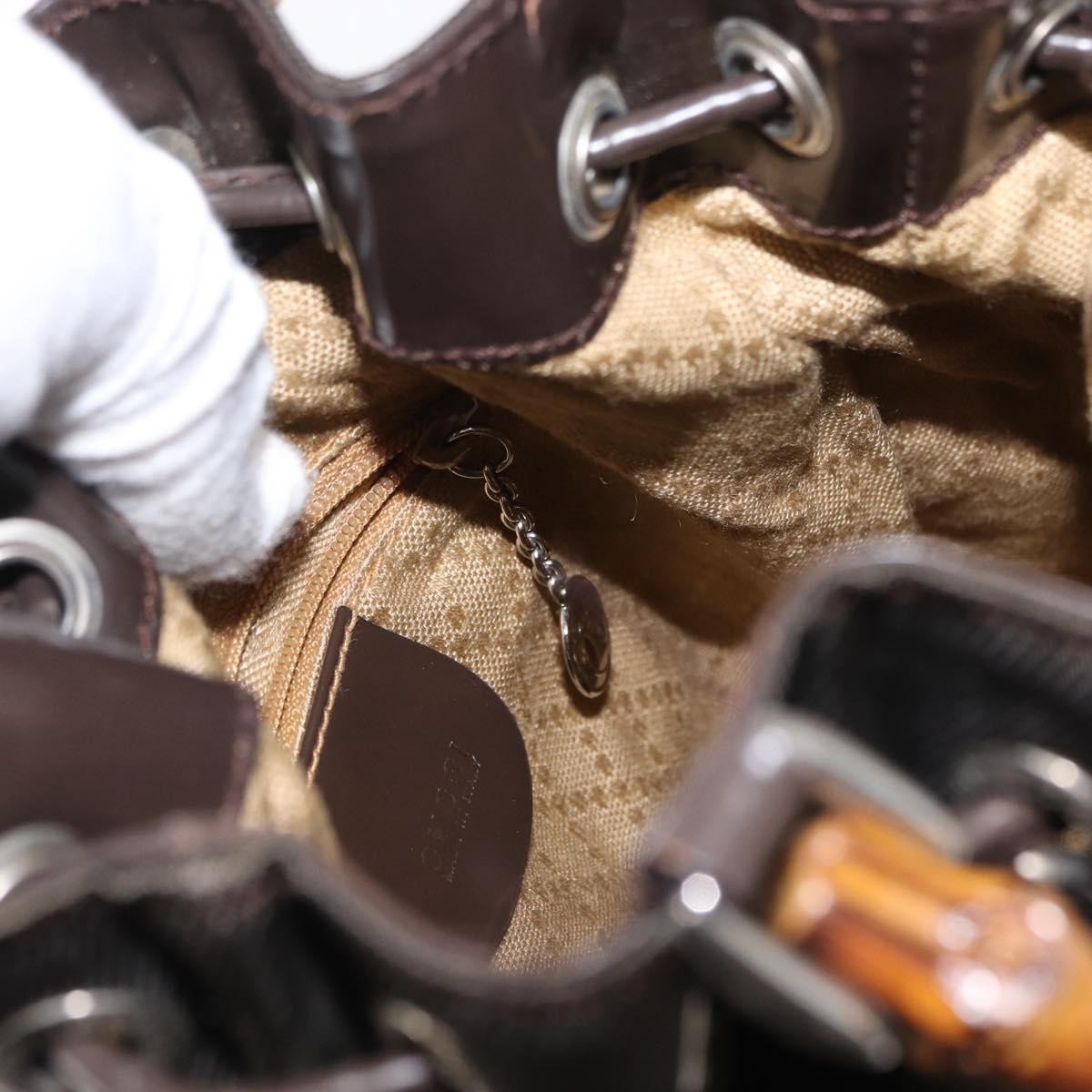 Gucci Vintage Bamboo Sling Backpack Nylon, KHAKI, NYLON, Backpack